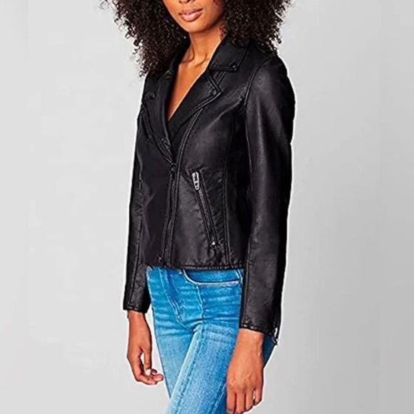 [BLANKNYC] Womens Luxury Clothing Semi Fitted Vegan Leather Motorcycle Jacket - Picture 1 of 11